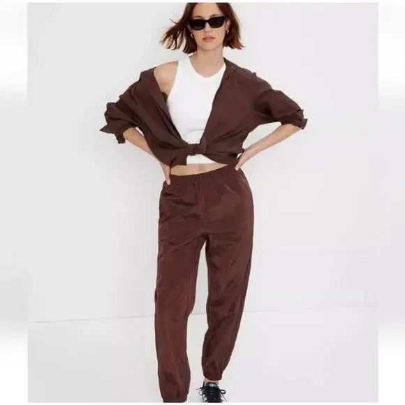Gap Windbreaker Jogger Pants Sz L 80’s Inspired Y2K Sporty Athletic Retro Brown - Picture 1 of 7